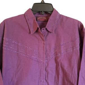 Gordon & James Purple 100% Cotton Long Sleeve Shirt W/ Aztec Embroidery- XL